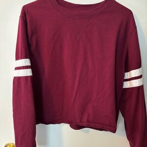 SO Burgundy Long Sleeve Tee with White Accents Athletic Style